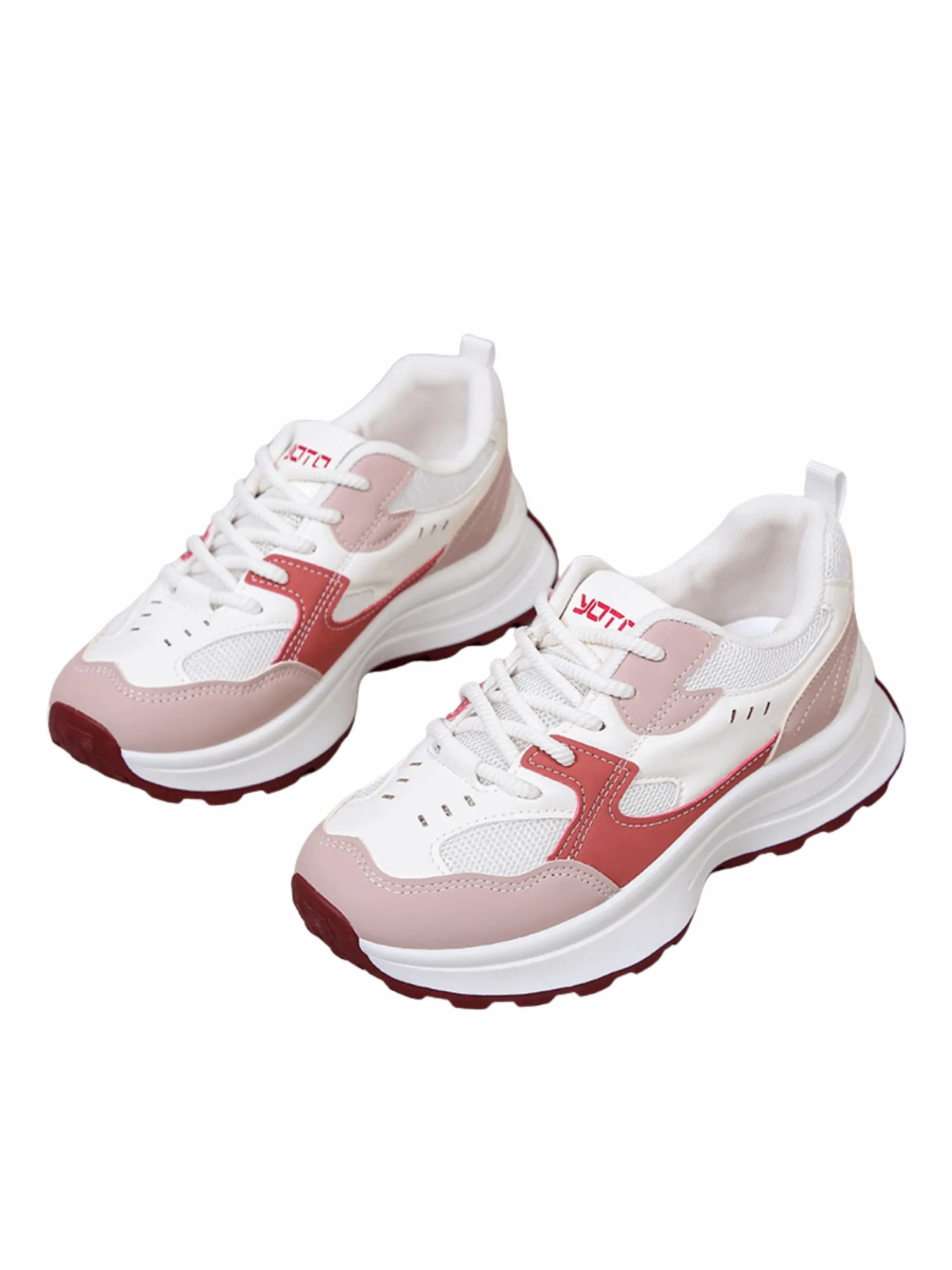 Simple Gear Lace-up Sneakers-Pink