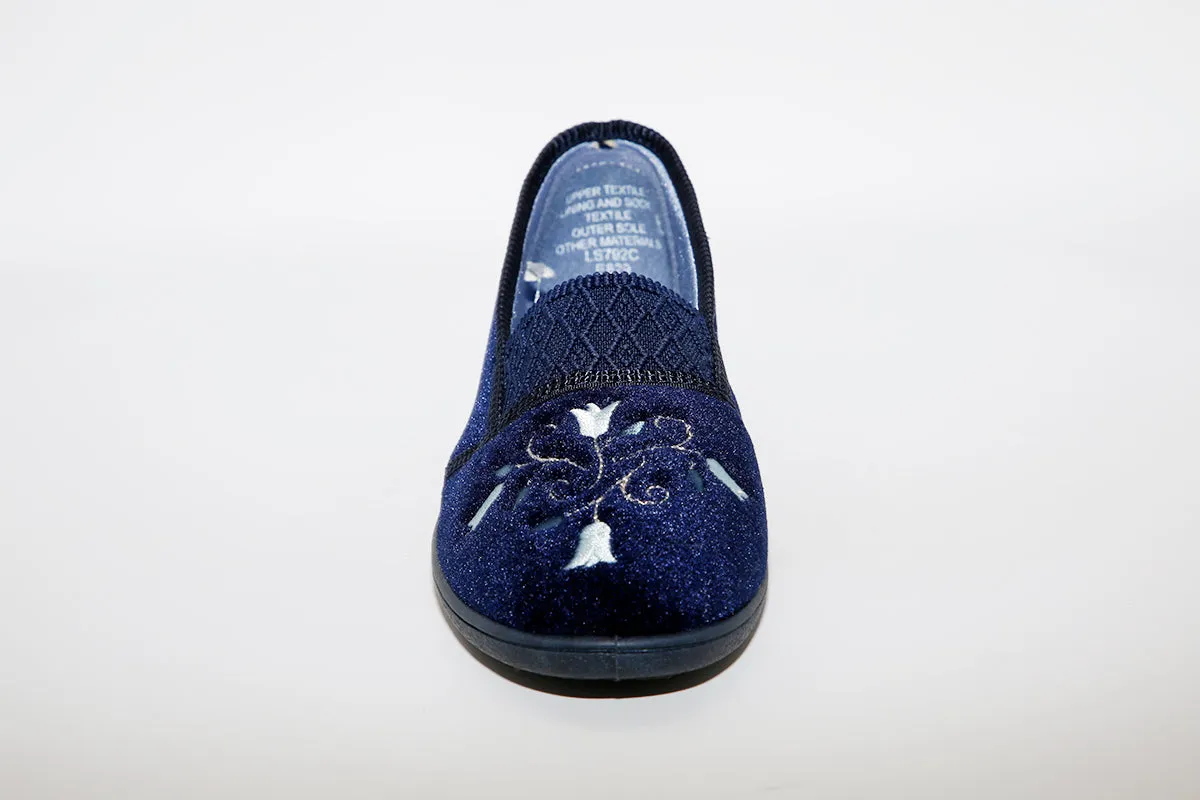 SLEEPERS - LS792C INEZ MACHINE WASHABLE STRETCH MEMORY FOAM SLIPPER - NAVY