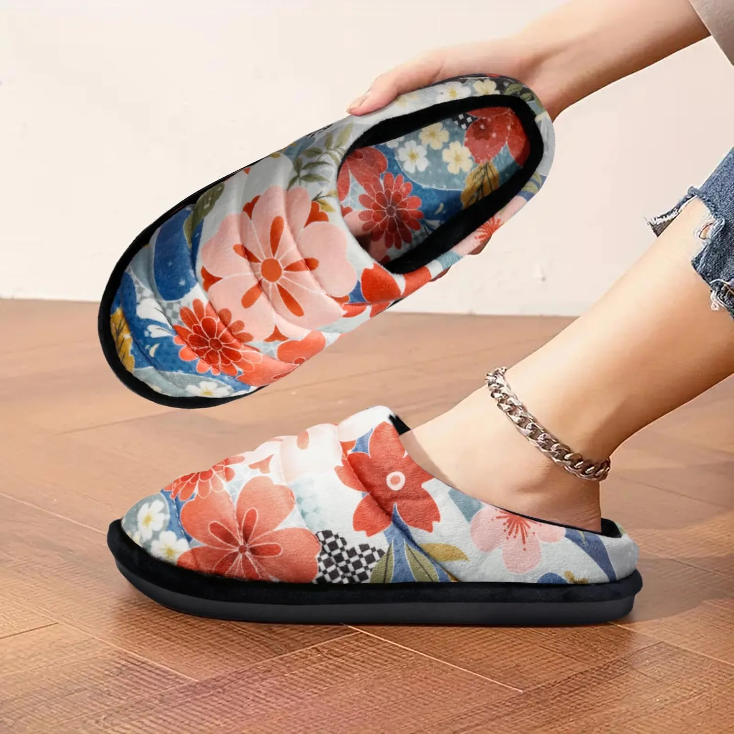 Slippers for Women Floral Printed Memory Foam Slippers Slip on Indoor House Shoes