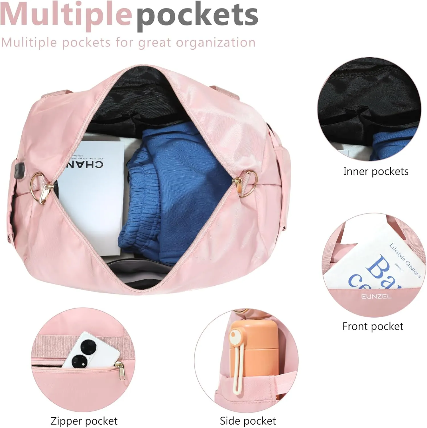Small Gym Bag for Women, Travel Duffel Bag with Wet Pocket & Shoes Compartment Weekender Bag Tote Bag for Travel Workout