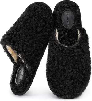 Snug Leaves Women's Scuff Slippers Furry Cute Curly Faux Wool Slip-on Indoor Memory Foam House Shoes