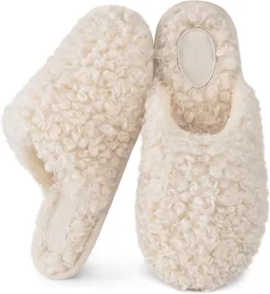 Snug Leaves Women's Scuff Slippers Furry Cute Curly Faux Wool Slip-on Indoor Memory Foam House Shoes