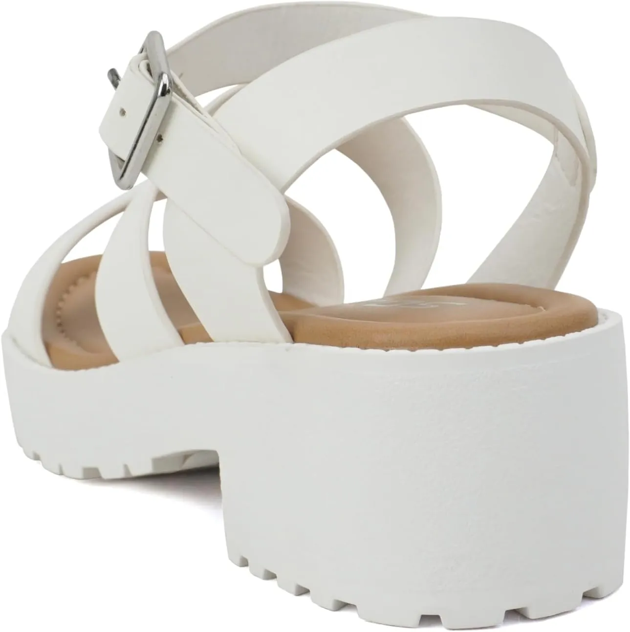 Soda ACCOUNT-2 ~ Little Kids/Children/Girls Open Toe Two Bands Lug sole Fashion Block Heel Sandals with Adjustable Ankle Strap