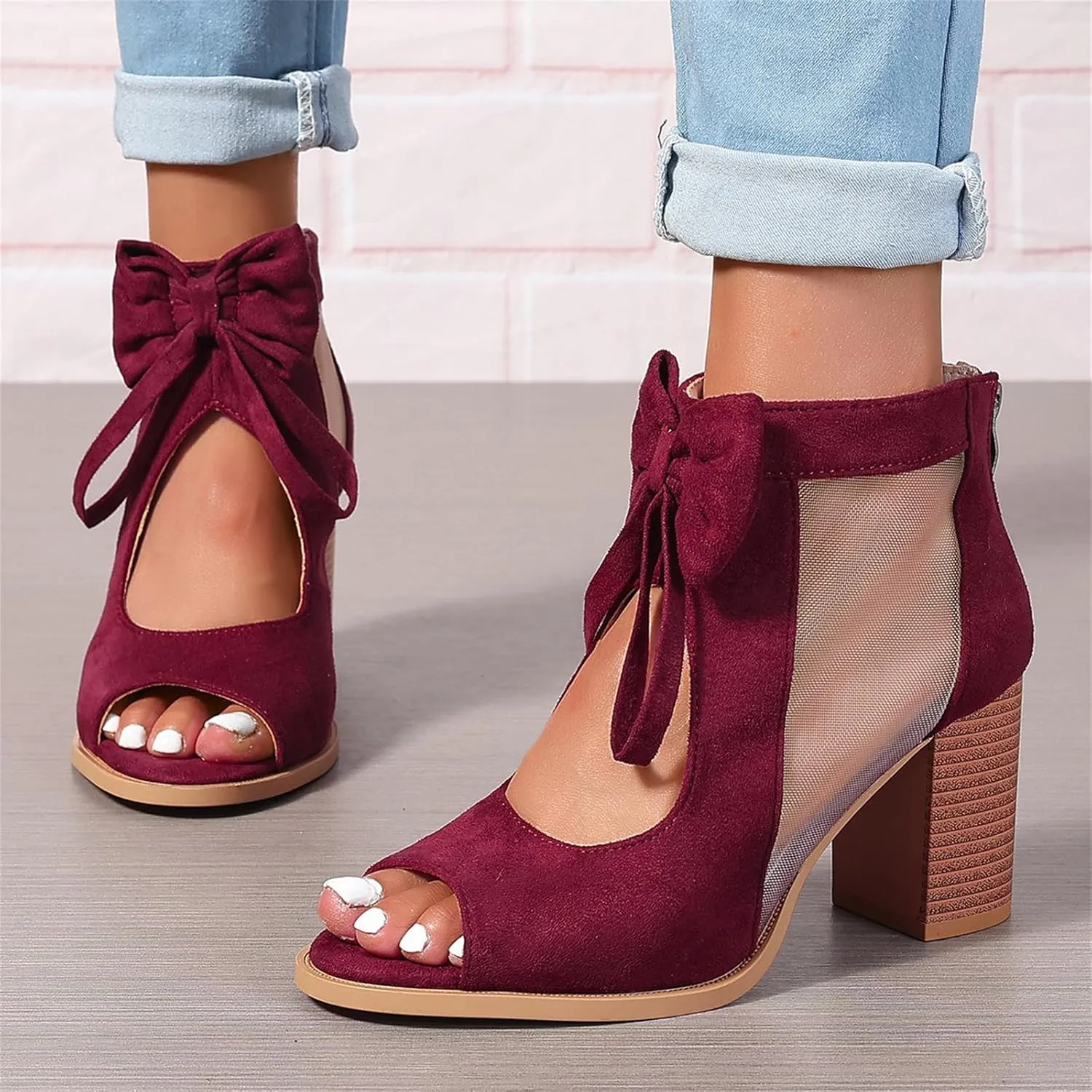 Summer Sandals for Women 2025 Ankle Strap Chunky High Heel Sandals Fashion Bow Fish Mouth Open Toe Sandal Breathable Backless Slingback Dress Shoes Comfortable Dress Booties