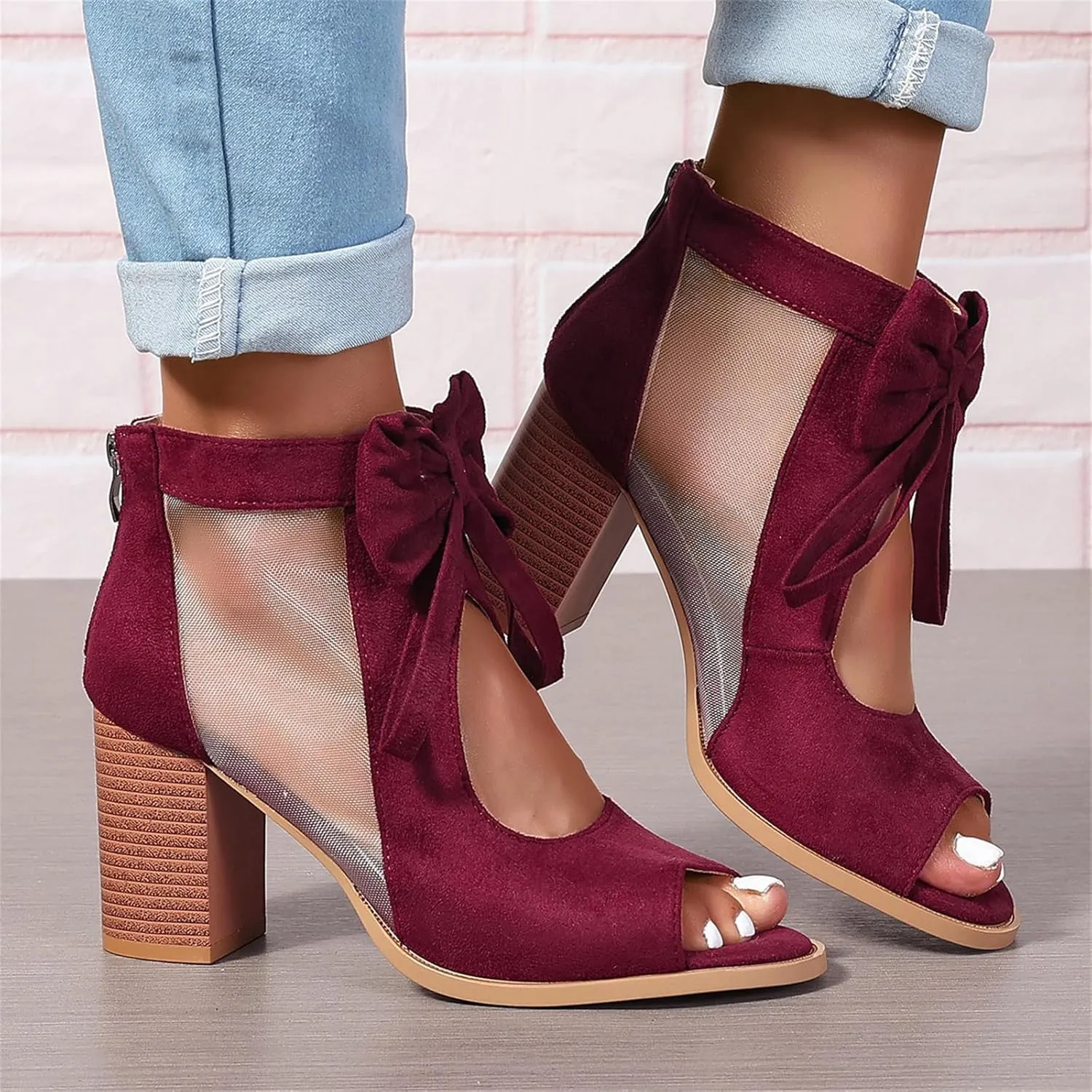 Summer Sandals for Women 2025 Ankle Strap Chunky High Heel Sandals Fashion Bow Fish Mouth Open Toe Sandal Breathable Backless Slingback Dress Shoes Comfortable Dress Booties