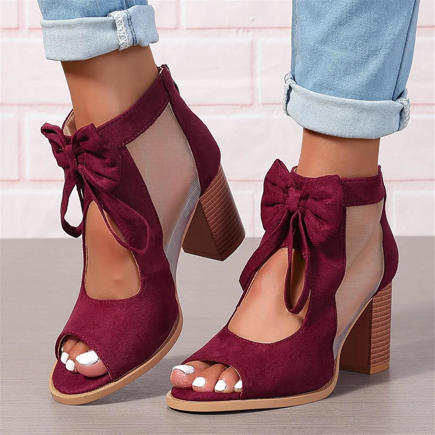 Summer Sandals for Women 2025 Ankle Strap Chunky High Heel Sandals Fashion Bow Fish Mouth Open Toe Sandal Breathable Backless Slingback Dress Shoes Comfortable Dress Booties