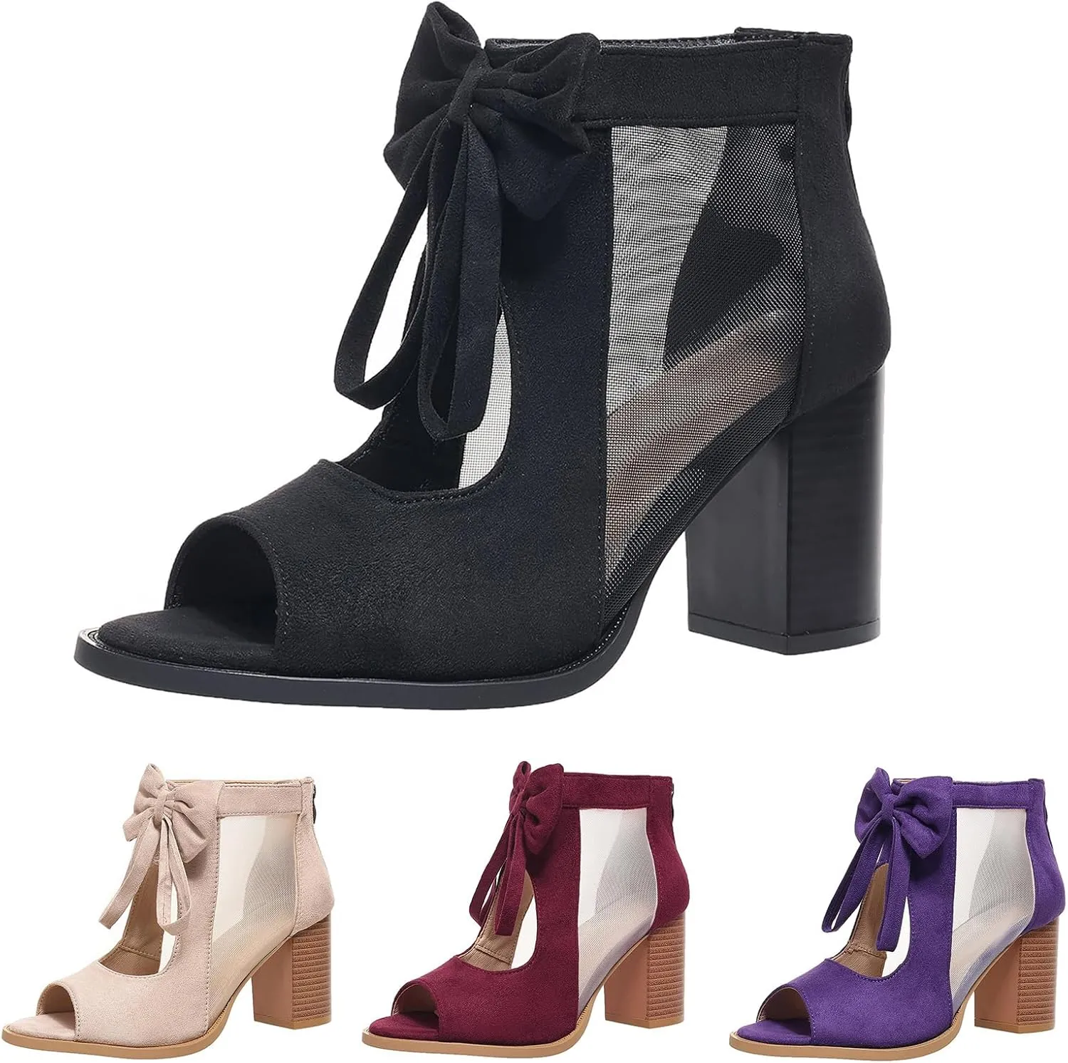 Summer Sandals for Women 2025 Ankle Strap Chunky High Heel Sandals Fashion Bow Fish Mouth Open Toe Sandal Breathable Backless Slingback Dress Shoes Comfortable Dress Booties