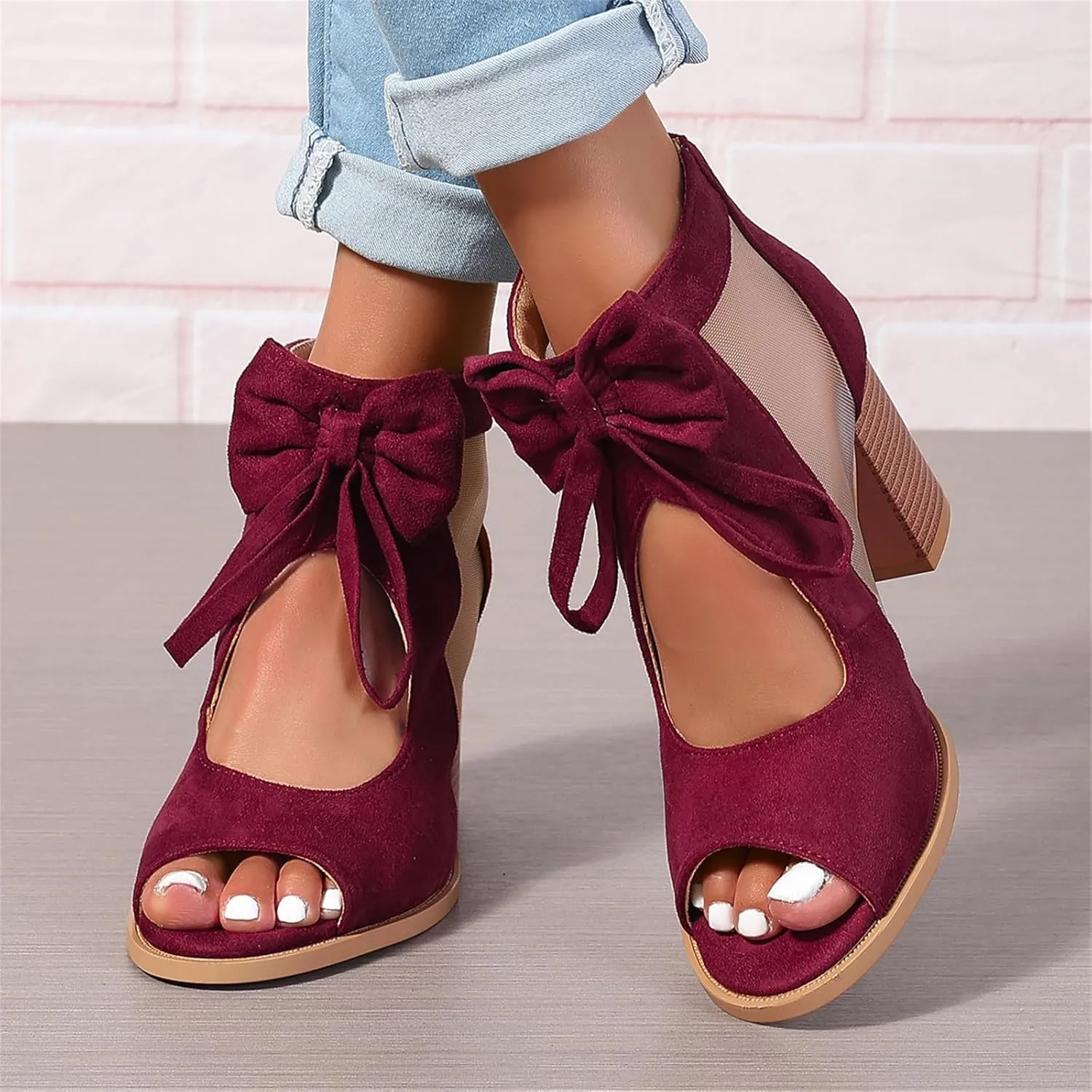 Summer Sandals for Women 2025 Ankle Strap Chunky High Heel Sandals Fashion Bow Fish Mouth Open Toe Sandal Breathable Backless Slingback Dress Shoes Comfortable Dress Booties