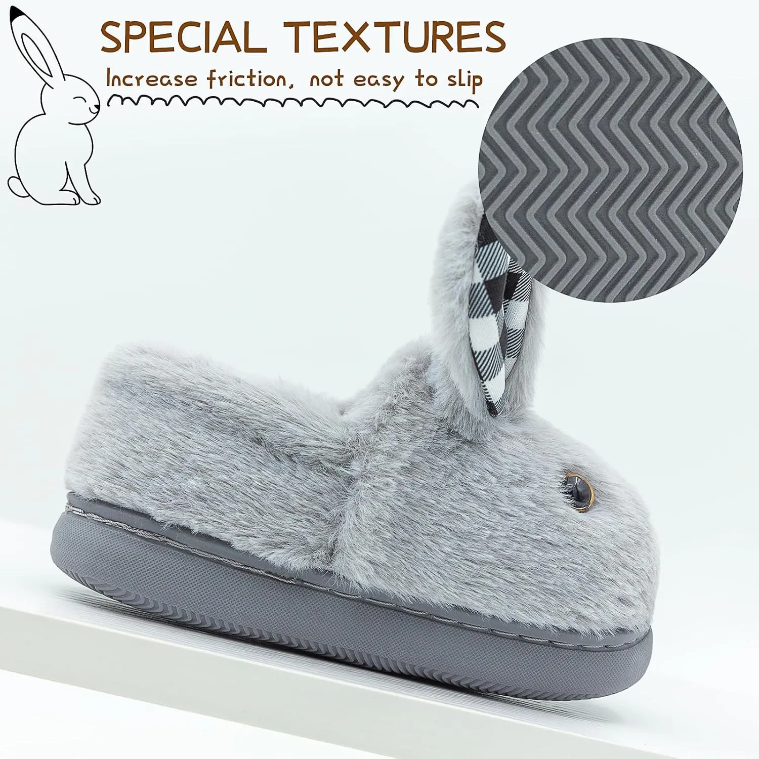 techcity Toddler Boys Girls Fuzzy Fluffy Slippers Cute Animal Winter Warm Shoes with 3D Bunny Design House Home Indoor Plush Fur Shoes