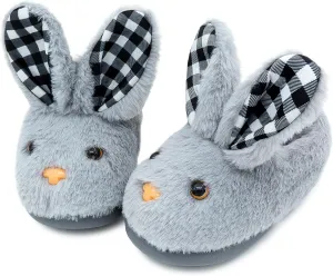 techcity Toddler Boys Girls Fuzzy Fluffy Slippers Cute Animal Winter Warm Shoes with 3D Bunny Design House Home Indoor Plush Fur Shoes