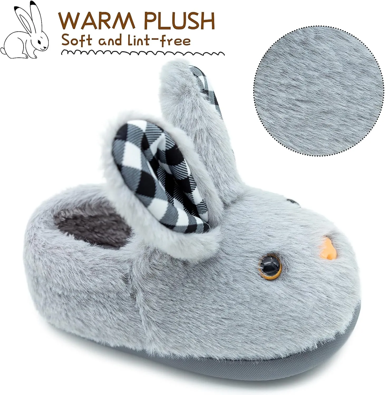 techcity Toddler Boys Girls Fuzzy Fluffy Slippers Cute Animal Winter Warm Shoes with 3D Bunny Design House Home Indoor Plush Fur Shoes