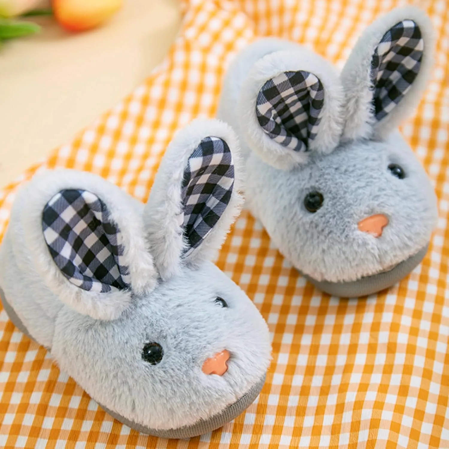 techcity Toddler Boys Girls Fuzzy Fluffy Slippers Cute Animal Winter Warm Shoes with 3D Bunny Design House Home Indoor Plush Fur Shoes