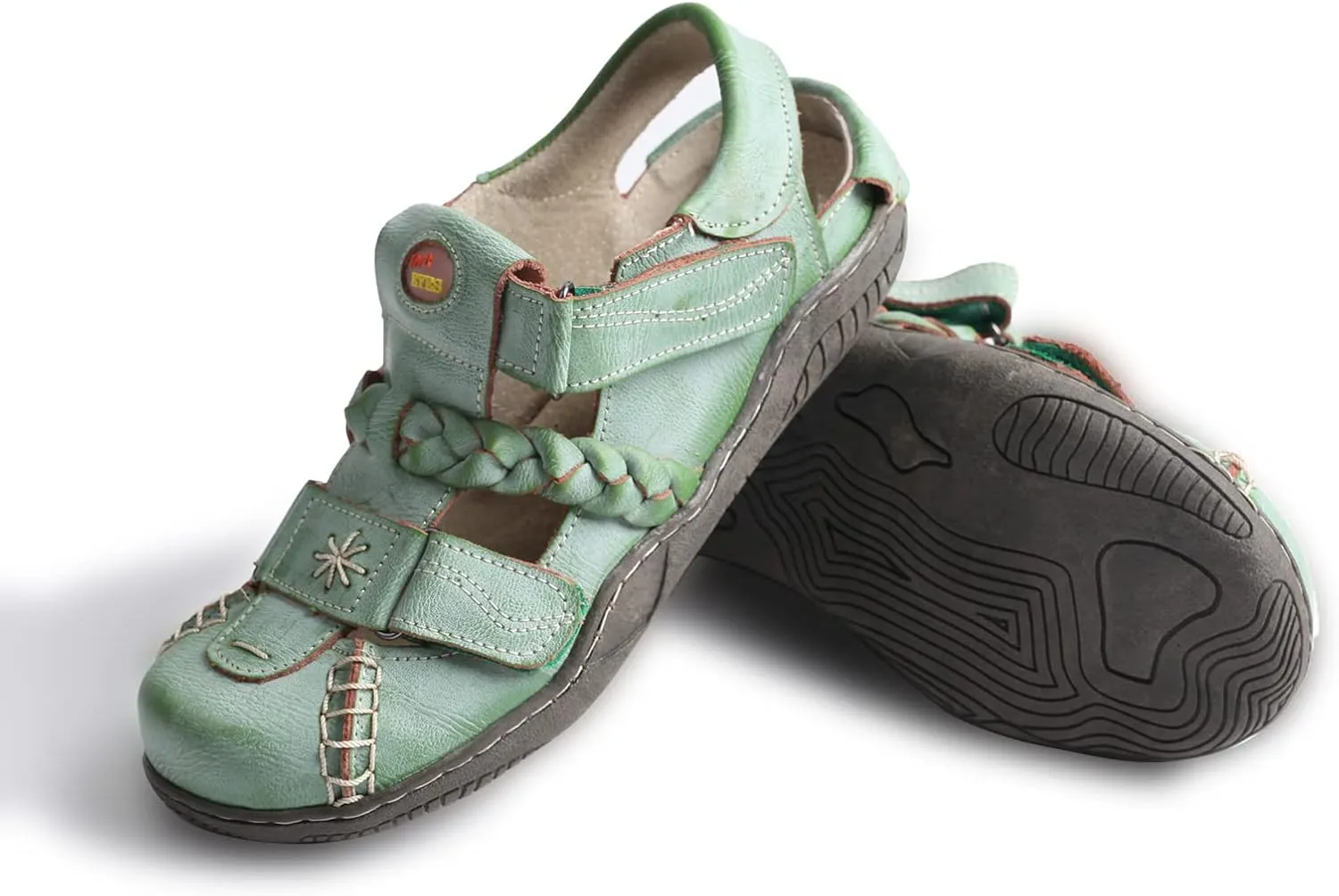 TMA EYES Women's Braided Closed-Toe Leather Sandal