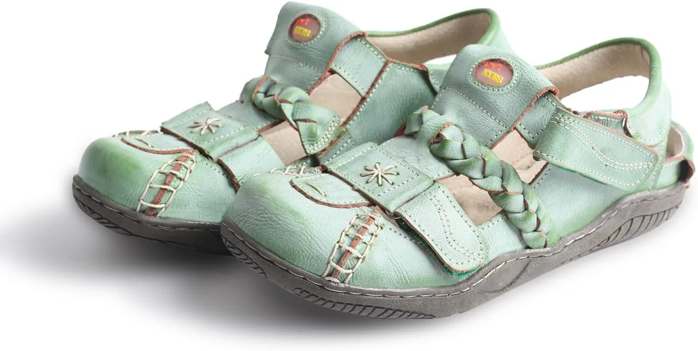TMA EYES Women's Braided Closed-Toe Leather Sandal