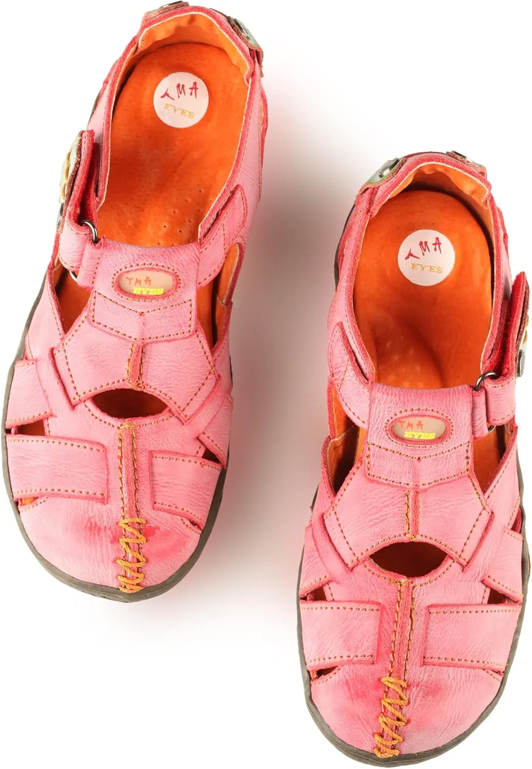 TMA EYES Women's Cross Leather and Hand Stitching Upper Casual Sandal for Outdoor