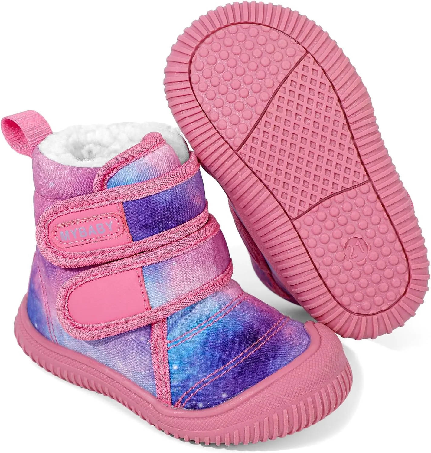 Toddler Snow Boots Double Strap Winter Warm Shoes Baby Faux Fur Lining Soft Fleece Booties with Non-Slip Sole