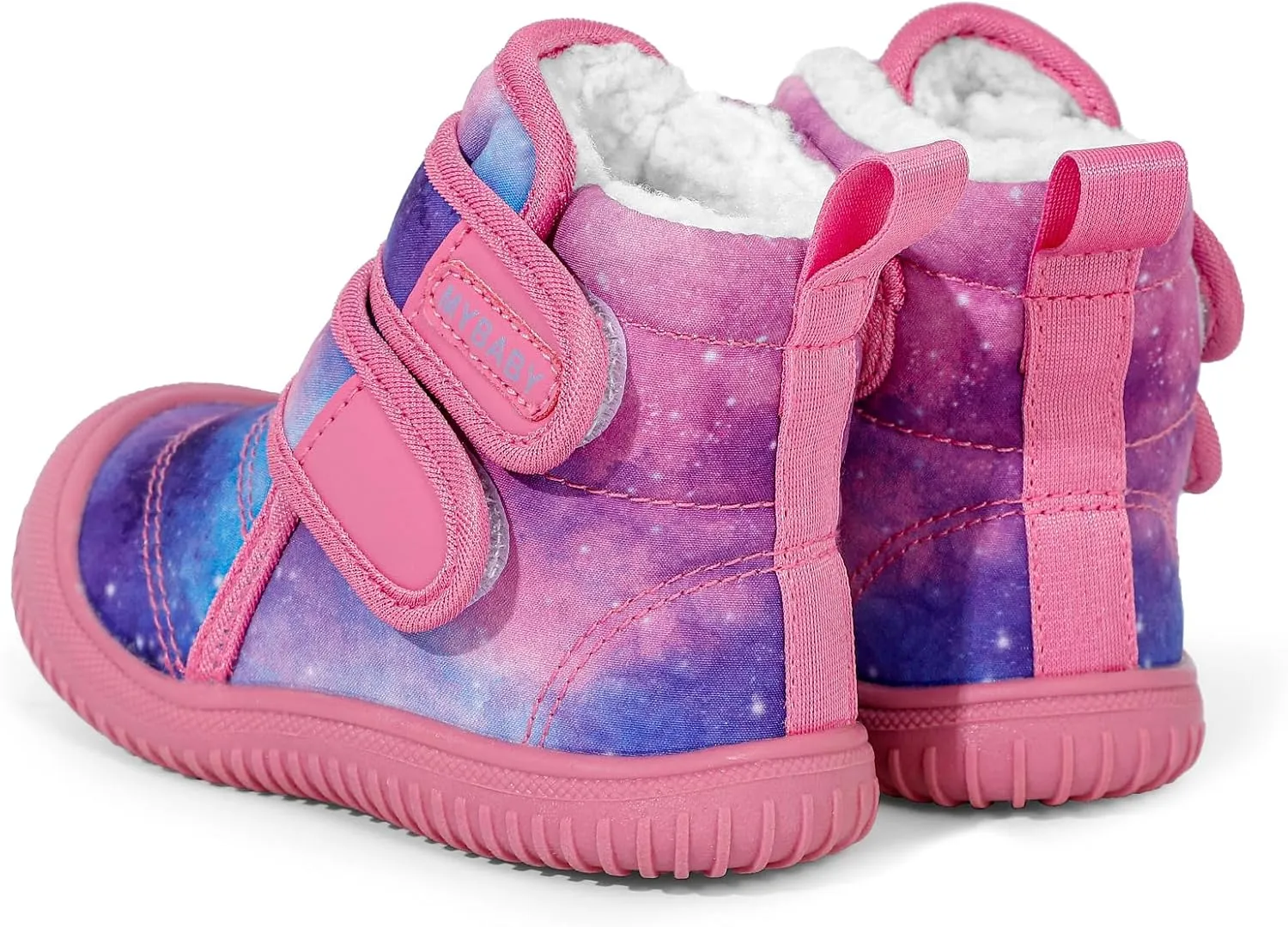 Toddler Snow Boots Double Strap Winter Warm Shoes Baby Faux Fur Lining Soft Fleece Booties with Non-Slip Sole