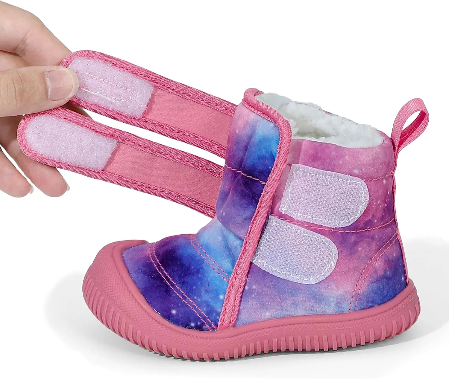 Toddler Snow Boots Double Strap Winter Warm Shoes Baby Faux Fur Lining Soft Fleece Booties with Non-Slip Sole