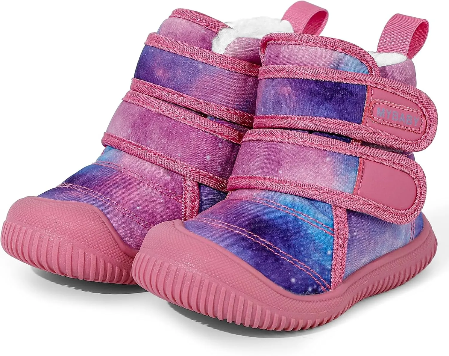 Toddler Snow Boots Double Strap Winter Warm Shoes Baby Faux Fur Lining Soft Fleece Booties with Non-Slip Sole