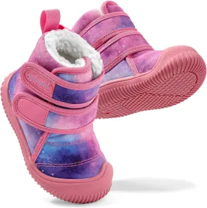Toddler Snow Boots Double Strap Winter Warm Shoes Baby Faux Fur Lining Soft Fleece Booties with Non-Slip Sole