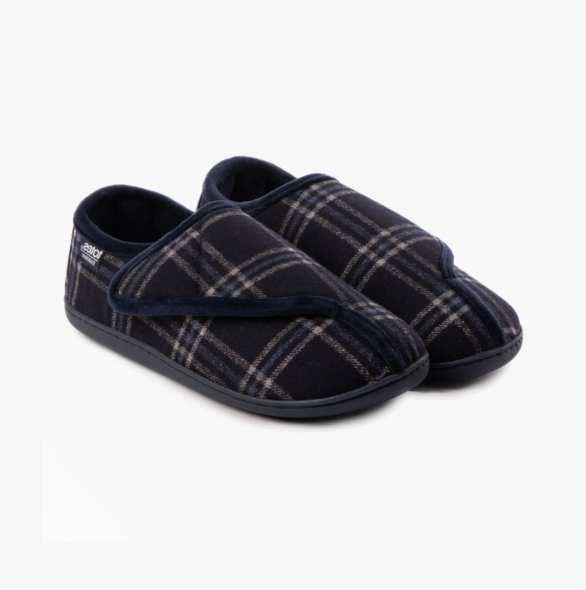 Totes Isotoner VELOUR CLOSED BACK Mens Slippers Navy Check
