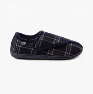 Totes Isotoner VELOUR CLOSED BACK Mens Slippers Navy Check