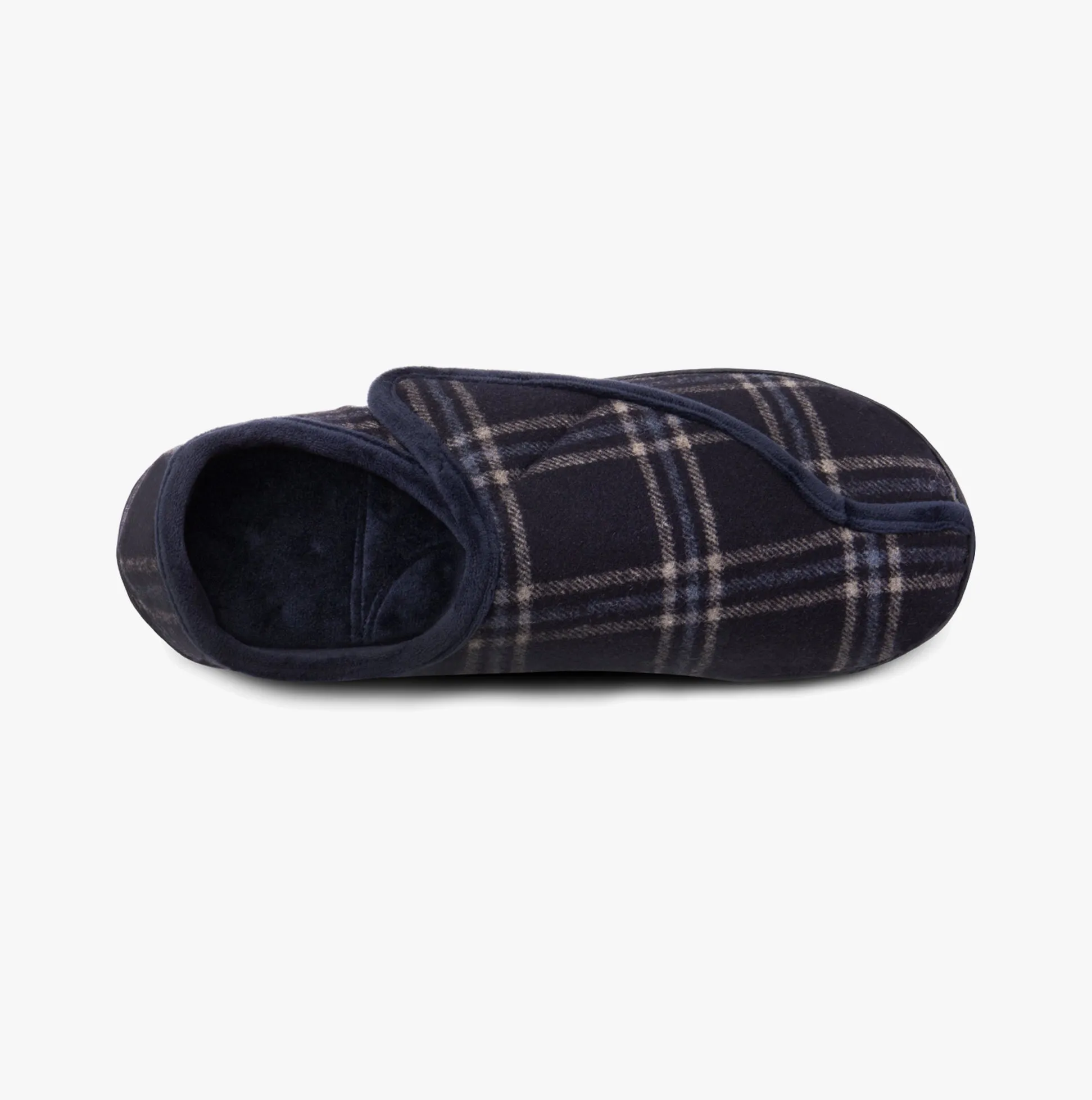 Totes Isotoner VELOUR CLOSED BACK Mens Slippers Navy Check