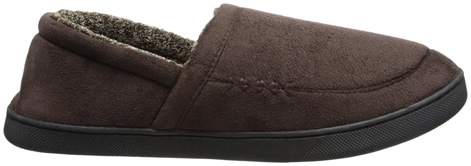Totes Men's Microsuede A-Line Slip-On Slipper with Plush Tweed Lining