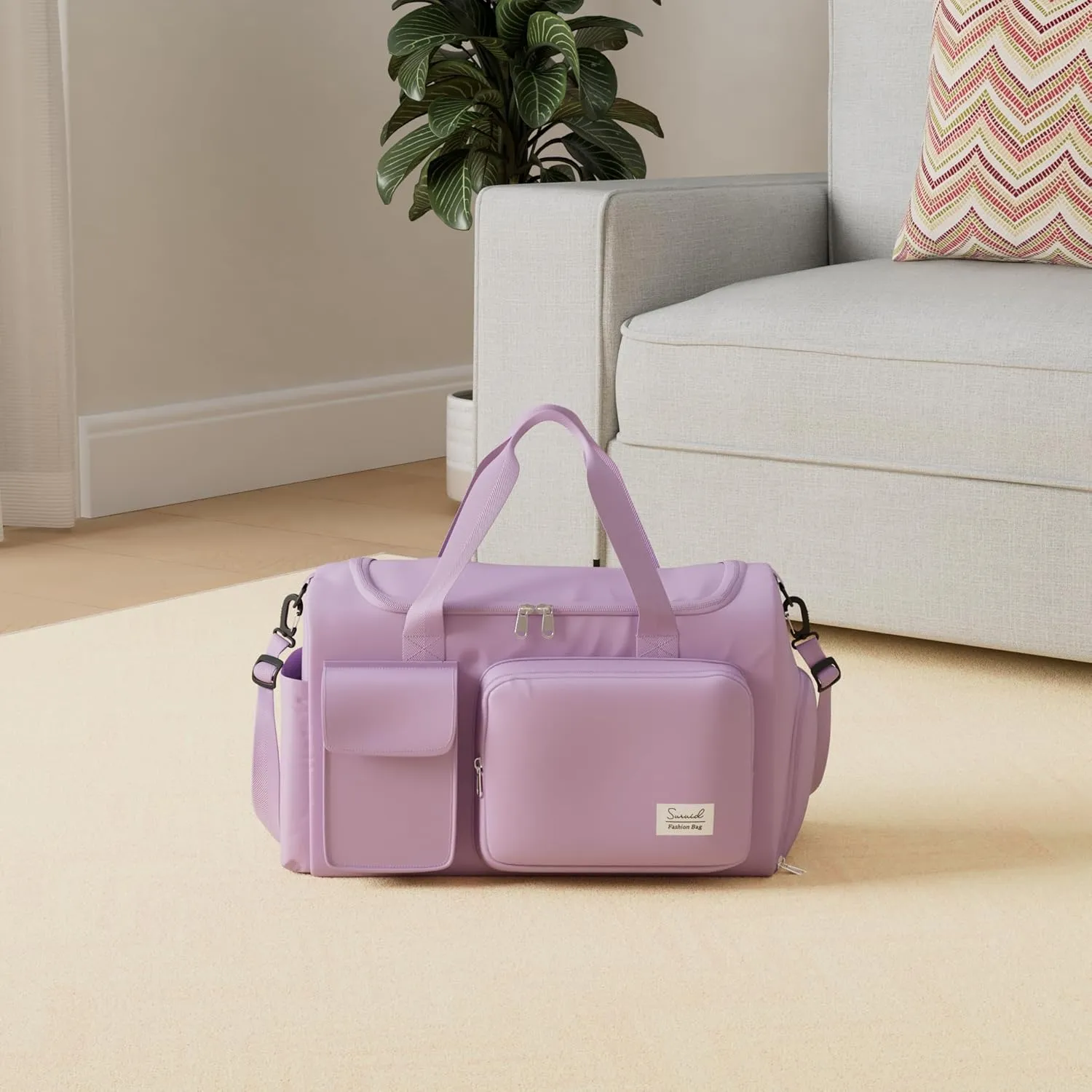 Travel Duffel Bag with Shoes Compartment Sports Gym Bag with Dry Wet Separated Pocket for Men and Women, Overnight Bag Weekender Bag Training Handbag Yoga Bag - Purple