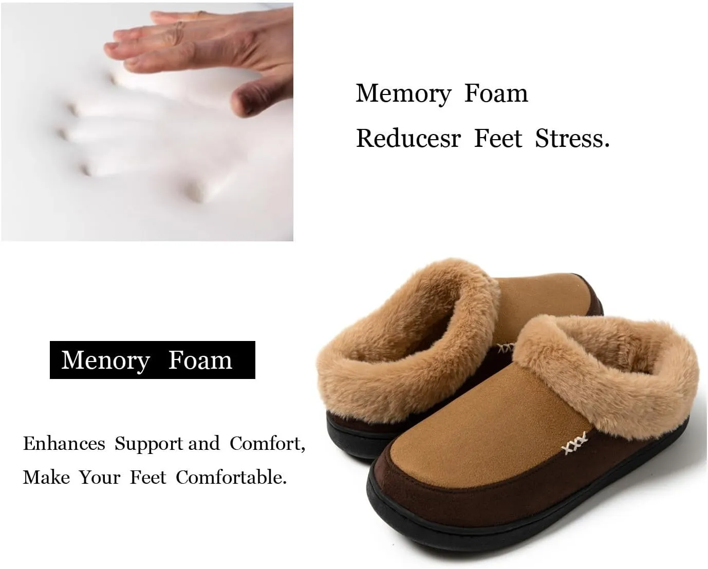 Two-Tone Memory Foam Fuzzy House Slippers for Women Indoor and Outdoor Slip on Shoes for Men