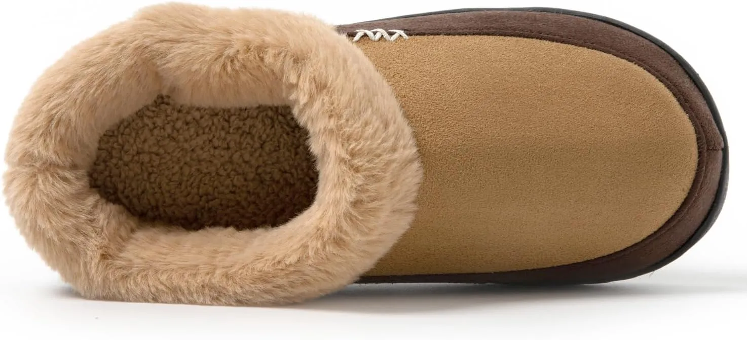 Two-Tone Memory Foam Fuzzy House Slippers for Women Indoor and Outdoor Slip on Shoes for Men