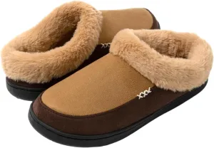 Two-Tone Memory Foam Fuzzy House Slippers for Women Indoor and Outdoor Slip on Shoes for Men
