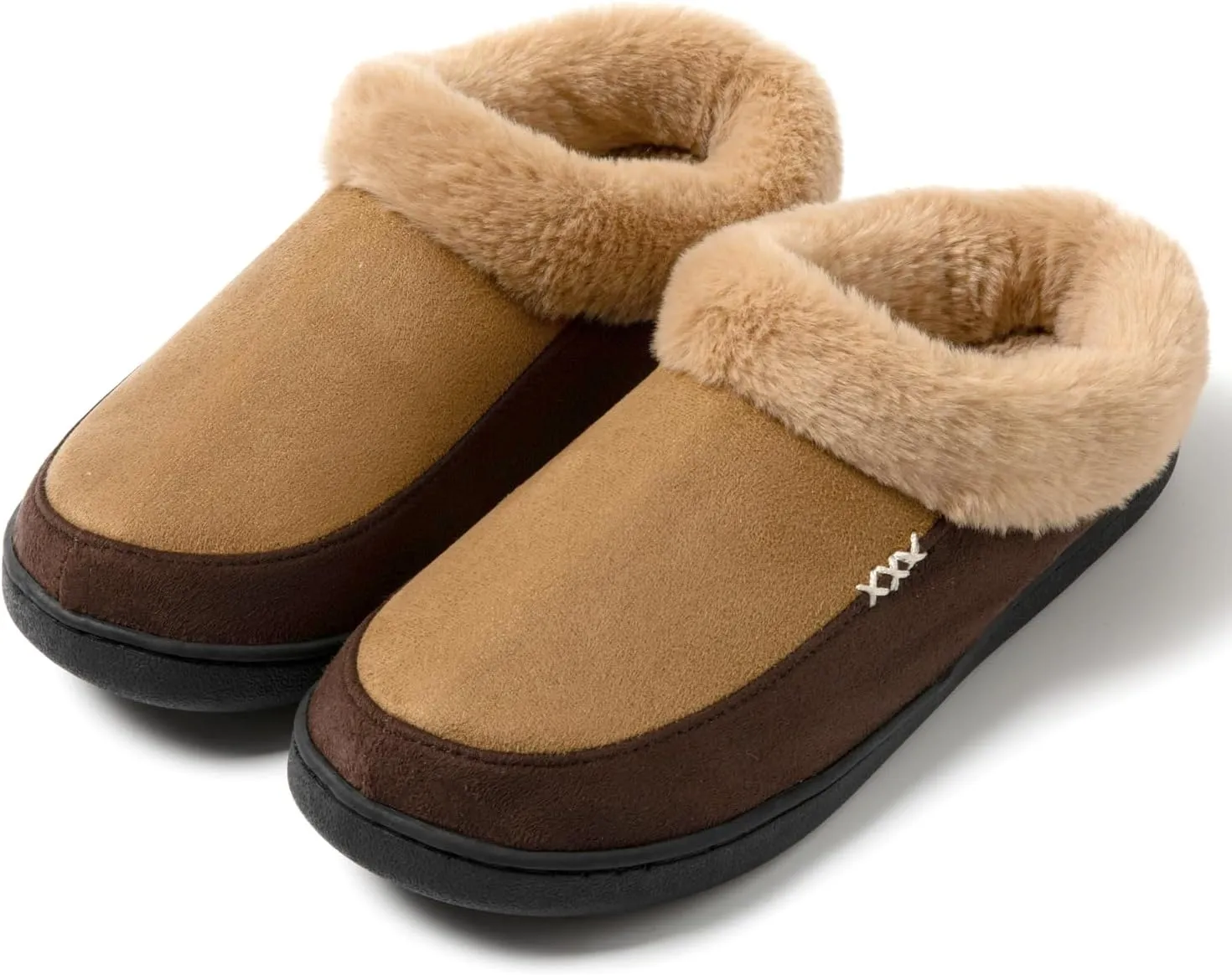 Two-Tone Memory Foam Fuzzy House Slippers for Women Indoor and Outdoor Slip on Shoes for Men