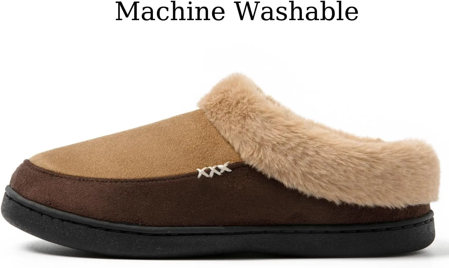 Two-Tone Memory Foam Fuzzy House Slippers for Women Indoor and Outdoor Slip on Shoes for Men