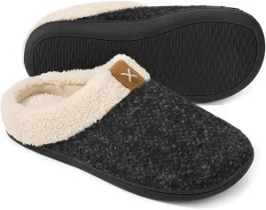 ULTRAIDEAS Mens Slip On Slippers, Sherpa Lined House Shoes with Memory Foam for Indoor Outdoor, Machine Washable