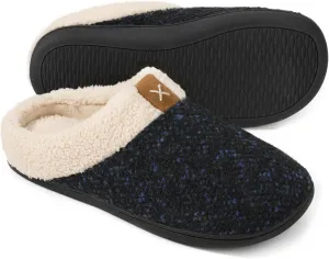 ULTRAIDEAS Mens Slip On Slippers, Sherpa Lined House Shoes with Memory Foam for Indoor Outdoor, Machine Washable