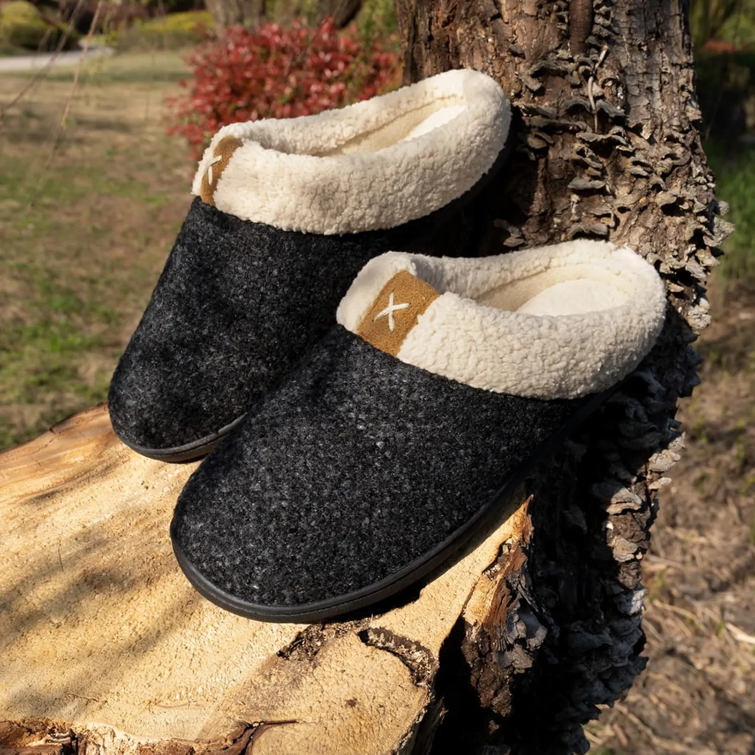 ULTRAIDEAS Mens Slip On Slippers, Sherpa Lined House Shoes with Memory Foam for Indoor Outdoor, Machine Washable