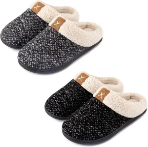 ULTRAIDEAS Set of 2 Pairs - US Size 5-6 Women's Bedroom Slipper with Memory Foam （Black ，Grey ）