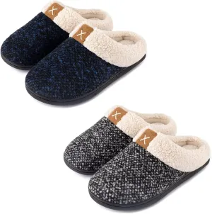 ULTRAIDEAS Set of 2 Pairs - US Size 5-6 Women's Bedroom Slipper with Memory Foam （Dark Blue ，Grey ）