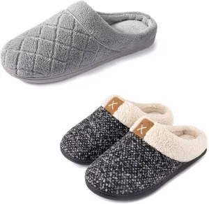 ULTRAIDEAS Women's Indoor Bedroom Slipper with Memory Foam, Gift for Women, Wool-Like House Shoe with Anti-Skid Rubber Sole for Ladies (9-10, Grey)
