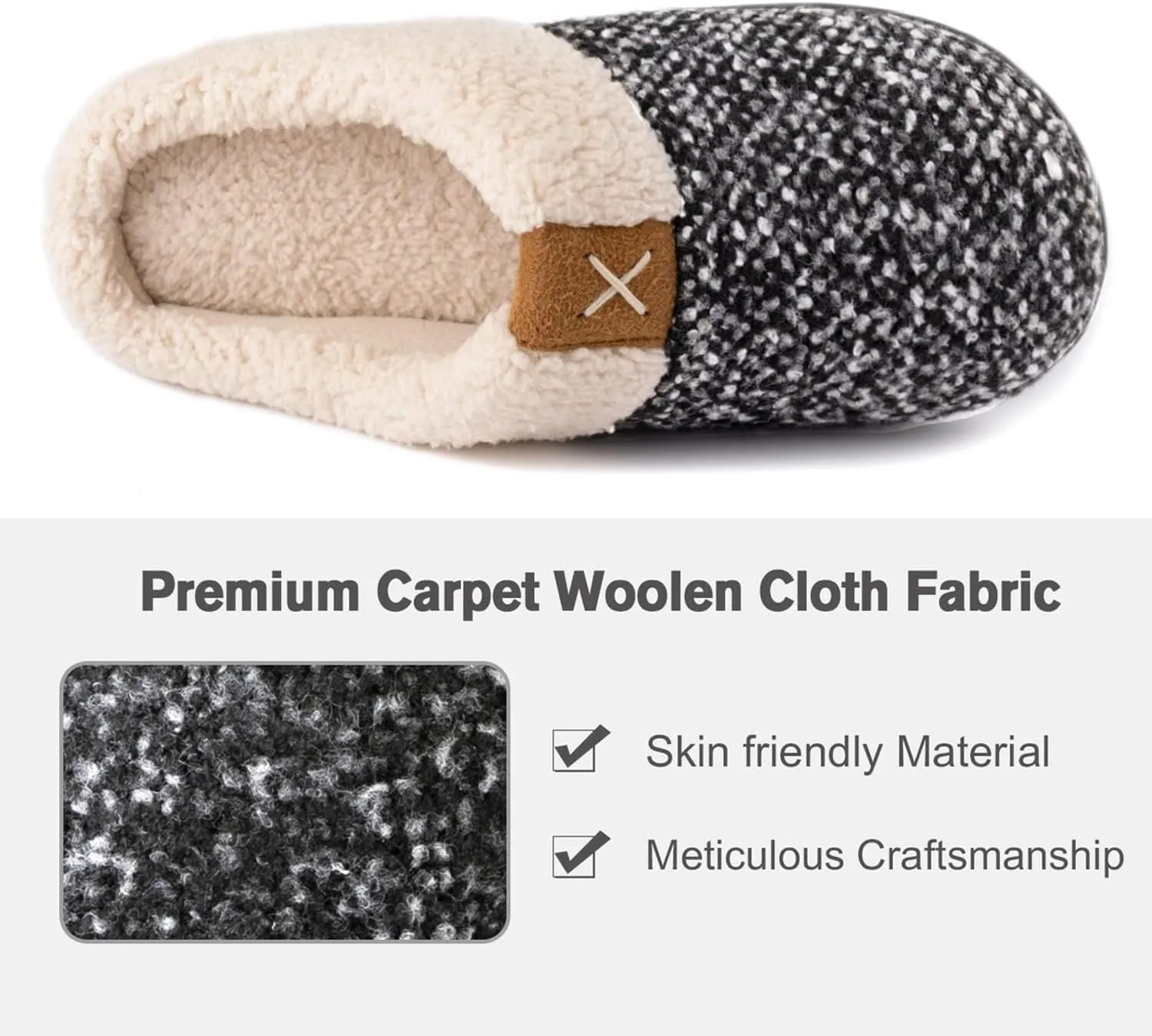 ULTRAIDEAS Women's Indoor Bedroom Slipper with Memory Foam, Gift for Women, Wool-Like House Shoe with Anti-Skid Rubber Sole for Ladies