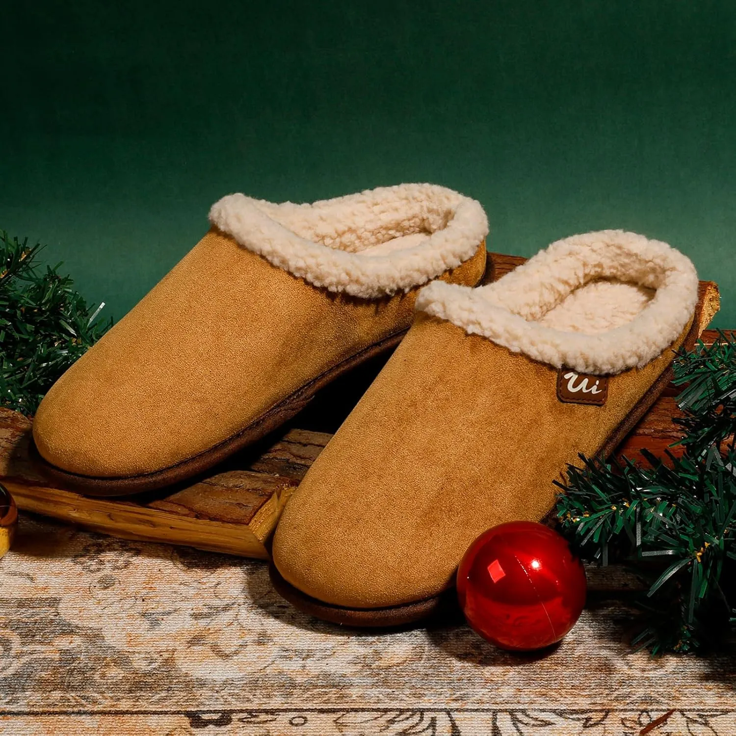 ULTRAIDEAS Women's Warm Memory Foam Slippers, Slip-on Ladies Slippers with Non-Slip Rubber Sole,Suede Fleece Lined Indoor House Shoes