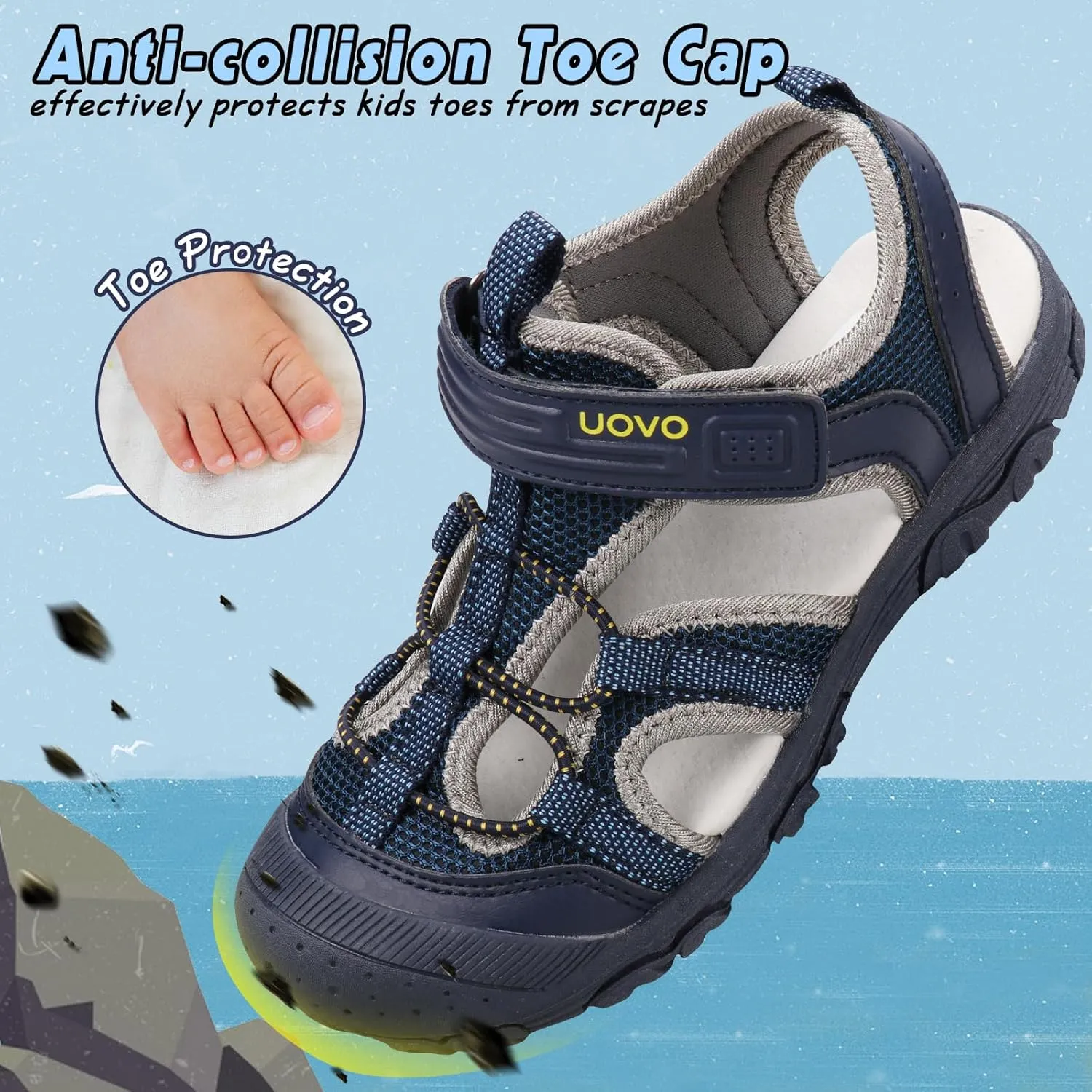 UOVO Boys Girls Summer Water Sandals Closed Toe Lightweight Outdoor Sport Shoes(Toddler/Little Kid/Big Kid)