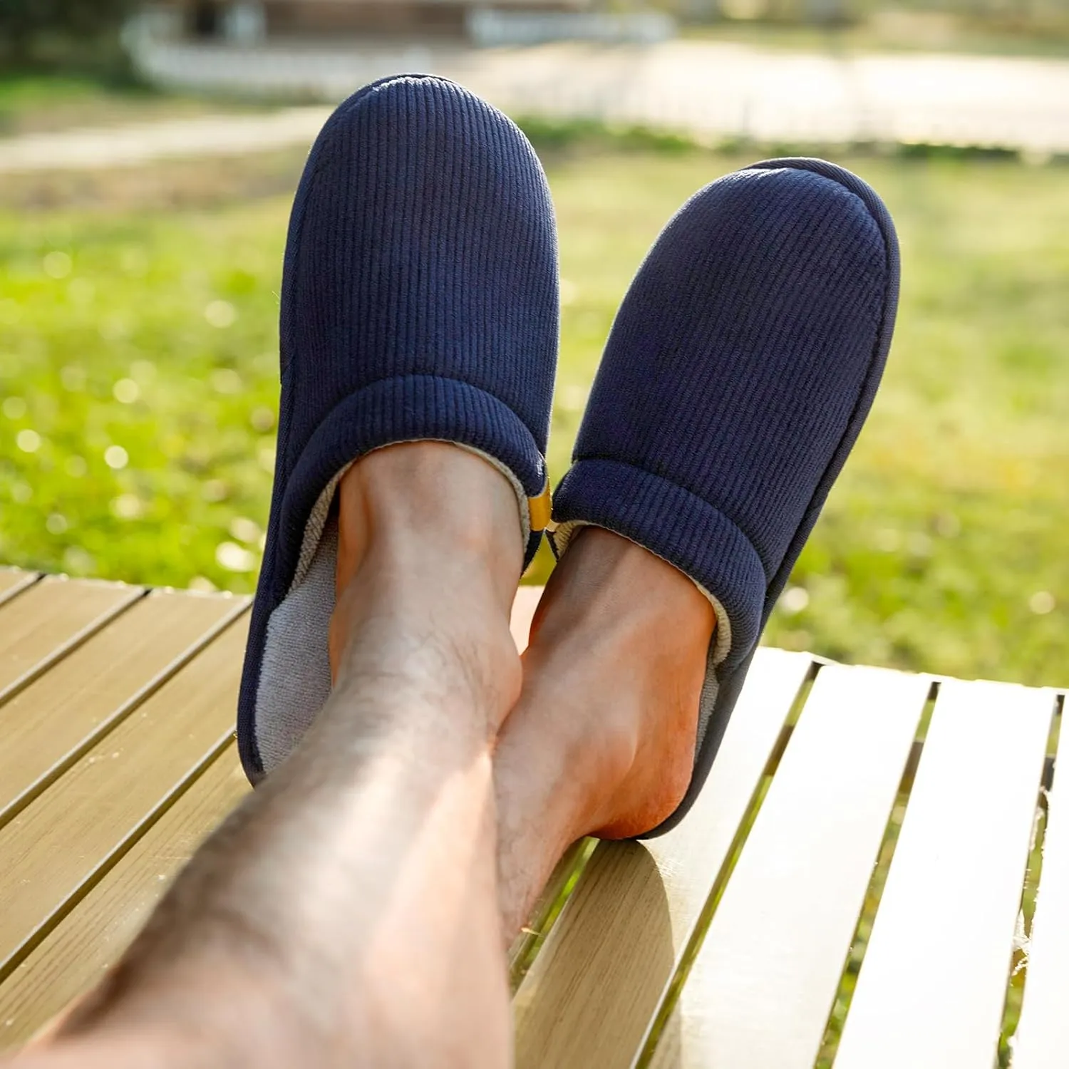 VeraCosy Men's Corduroy Scuff Slippers Soft Comfy Memory Foam Non-slip Indoor House Shoes