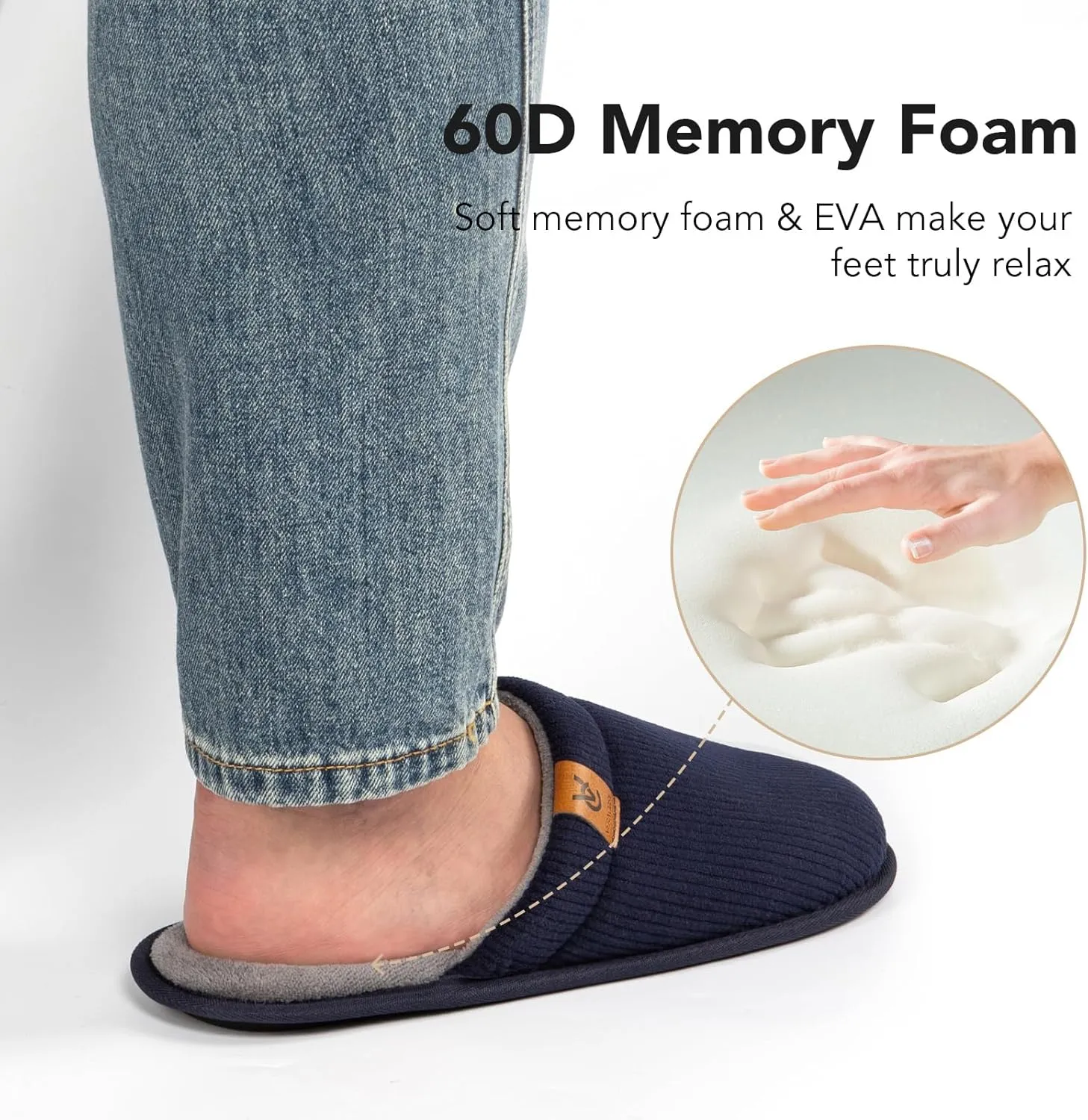 VeraCosy Men's Corduroy Scuff Slippers Soft Comfy Memory Foam Non-slip Indoor House Shoes