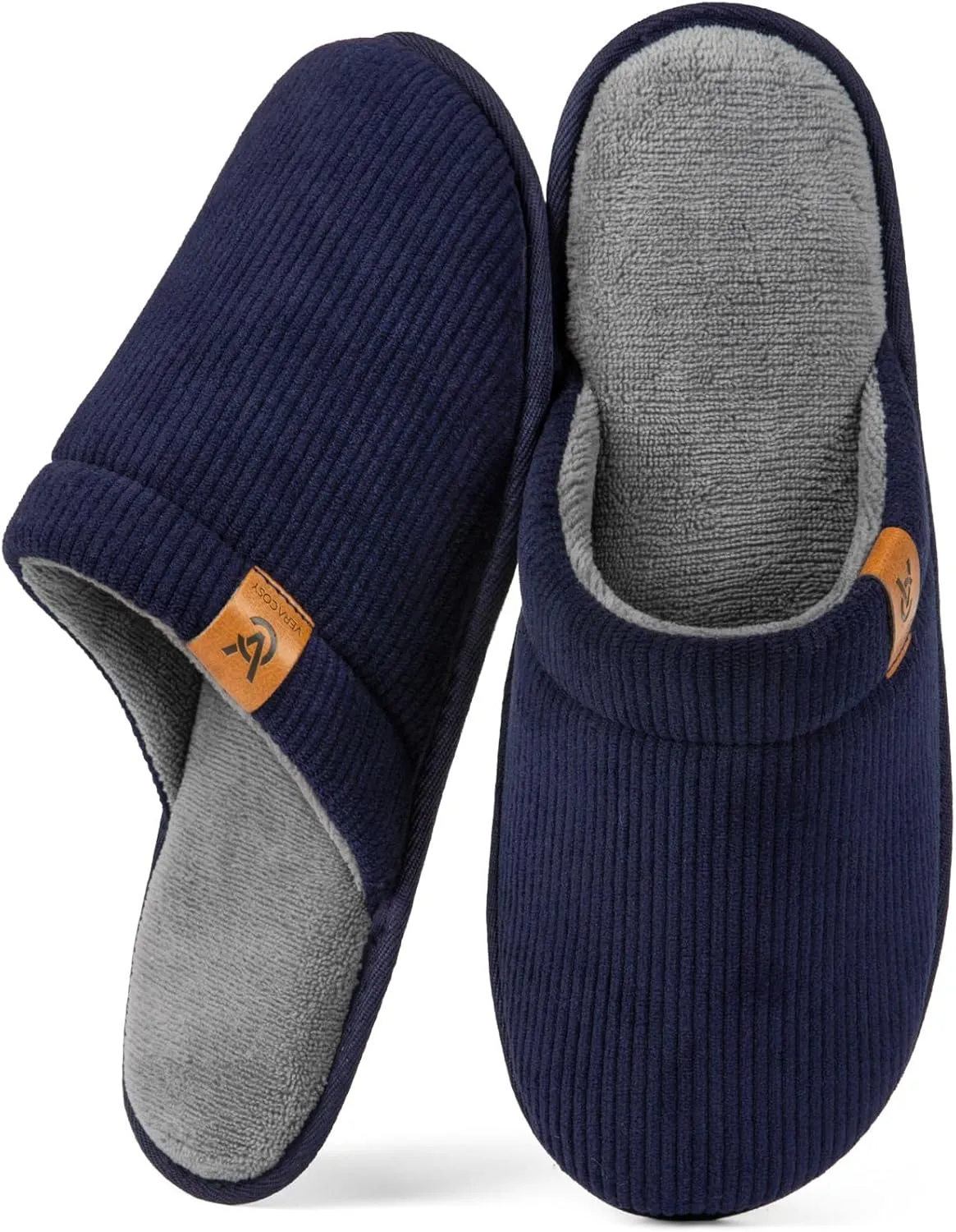 VeraCosy Men's Corduroy Scuff Slippers Soft Comfy Memory Foam Non-slip Indoor House Shoes
