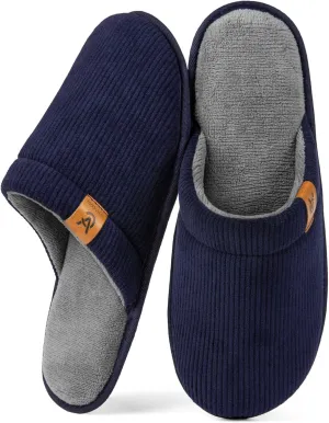 VeraCosy Men's Corduroy Scuff Slippers Soft Comfy Memory Foam Non-slip Indoor House Shoes