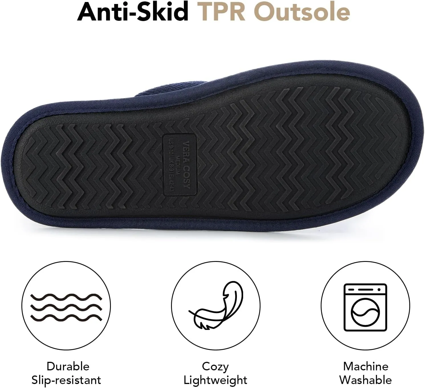 VeraCosy Men's Corduroy Scuff Slippers Soft Comfy Memory Foam Non-slip Indoor House Shoes
