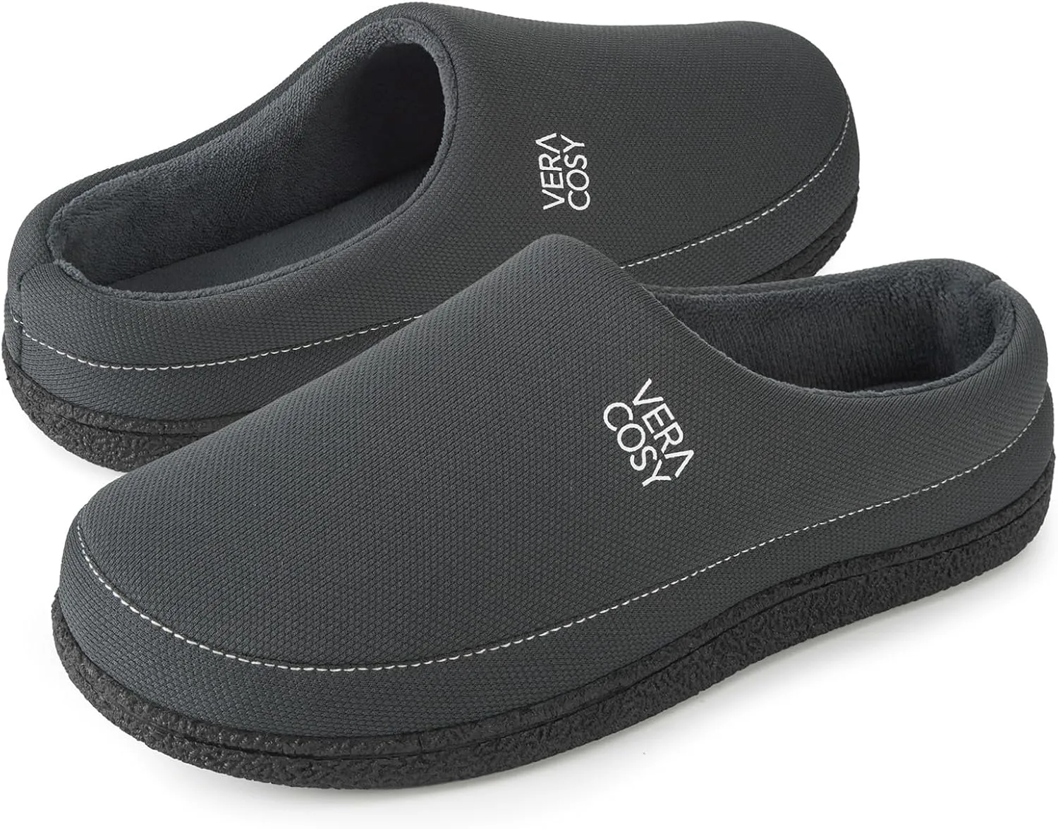 VeraCosy Men's Cozy Knit Slipper Breathable Memory Foam Indoor House Shoes with None Slip Rubber Sole