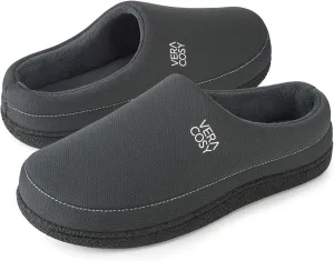 VeraCosy Men's Cozy Knit Slipper Breathable Memory Foam Indoor House Shoes with None Slip Rubber Sole